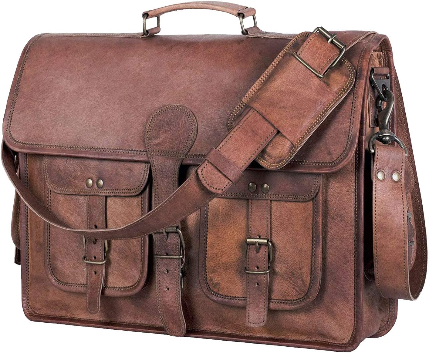 230816022036545_1 KPL 18 INCH Leather Briefcase Laptop Messenger bag best computer satchel Handmade Bags for men and women - Image 1